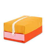 Rectangular fabric pouch with a zipper in orange, pink, and red on a white background