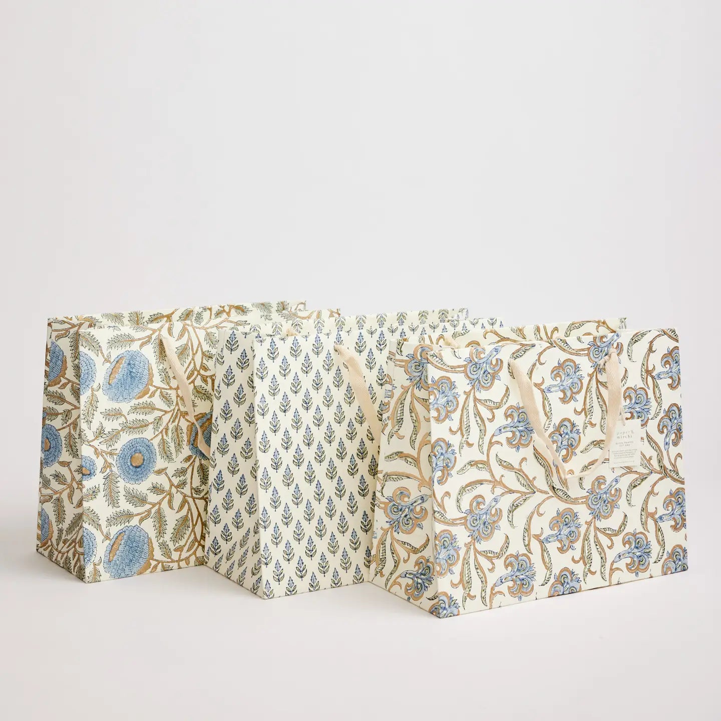 Block Printed Luxury Gift Bags - Large (Bluestone) - Winter's Moon 