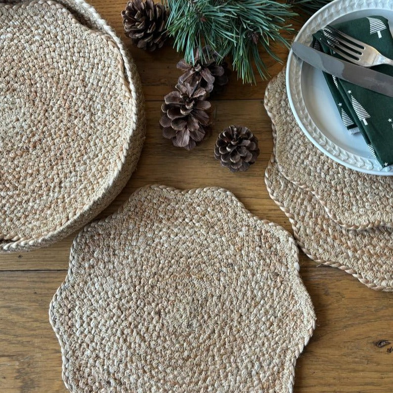 Organic Jute Placemats & Coasters - Natural Tulip - Winter's Moon 
