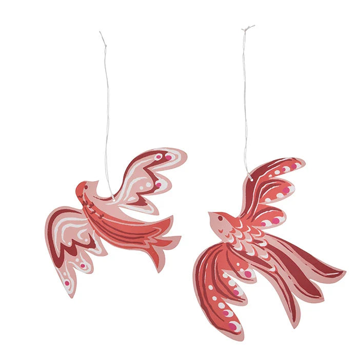 bungalow denmark - paper ornament birds in berry reds - winter's moon