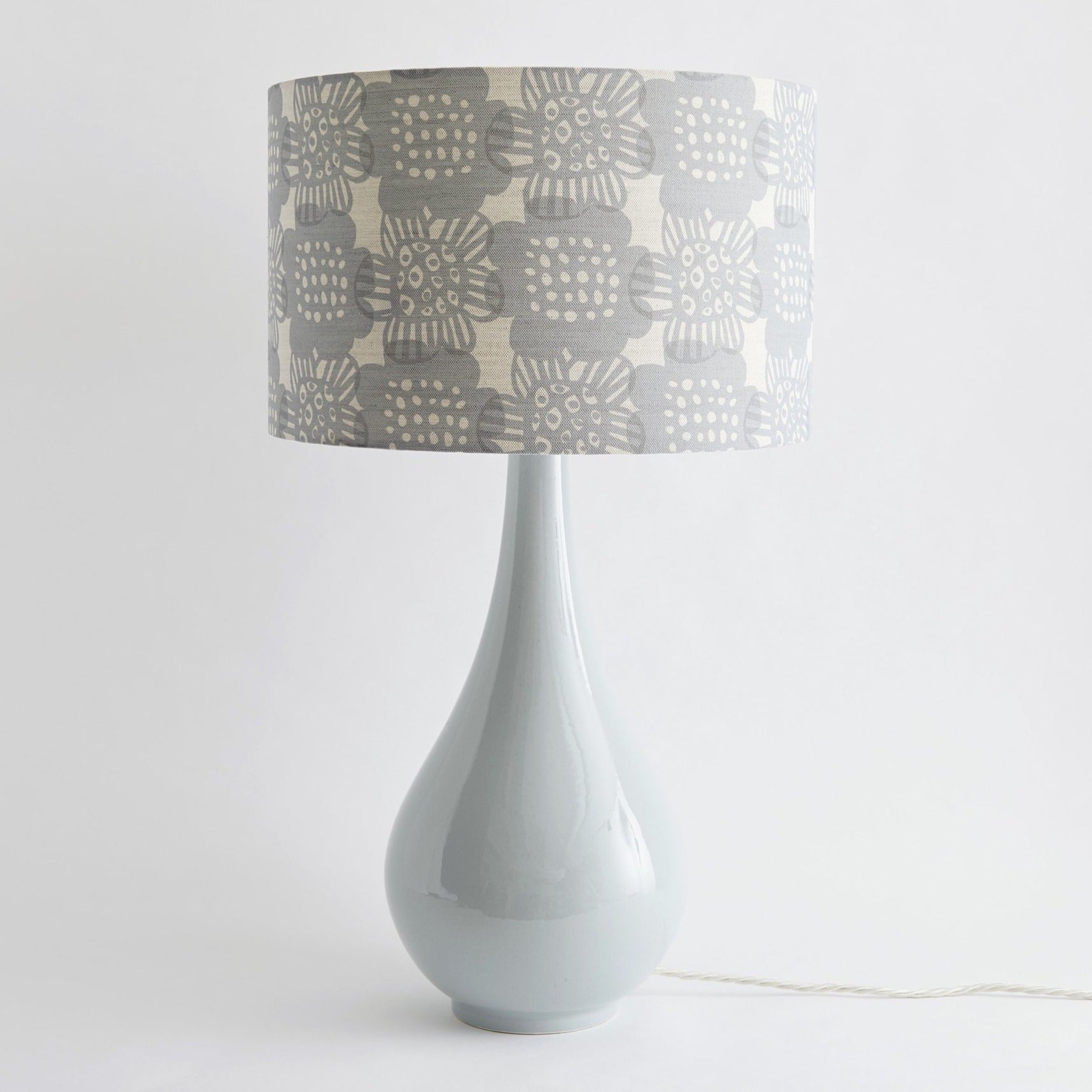 Large Grey Lamp & Pewter 'Bloom' Shade - Winter's Moon 