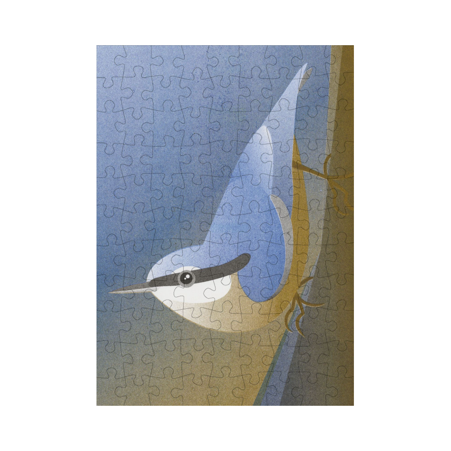 bookspeed - mini 99 piece happily puzzle of a nut hatch completed on white background - winter's moon