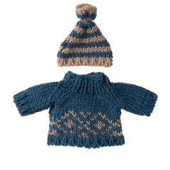 maileg - knitted sweater and hat for dad mouse - winter's moon