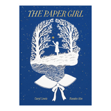 gardners - Book cover for 'The Paper Girl' by Caryll Lewis and Kanako Abe, featuring a deep blue background with a white silhouette of a girl among trees and a bow, centered on a light gray page background - winter's moon