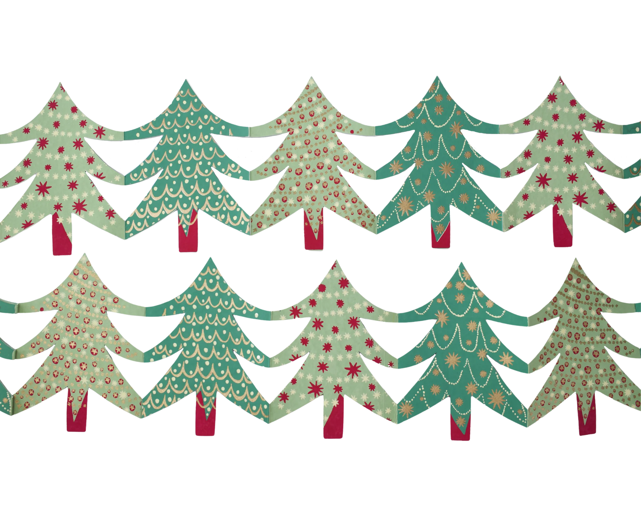 Hand-Printed Christmas Tree Concertina Garland - Winter's Moon 