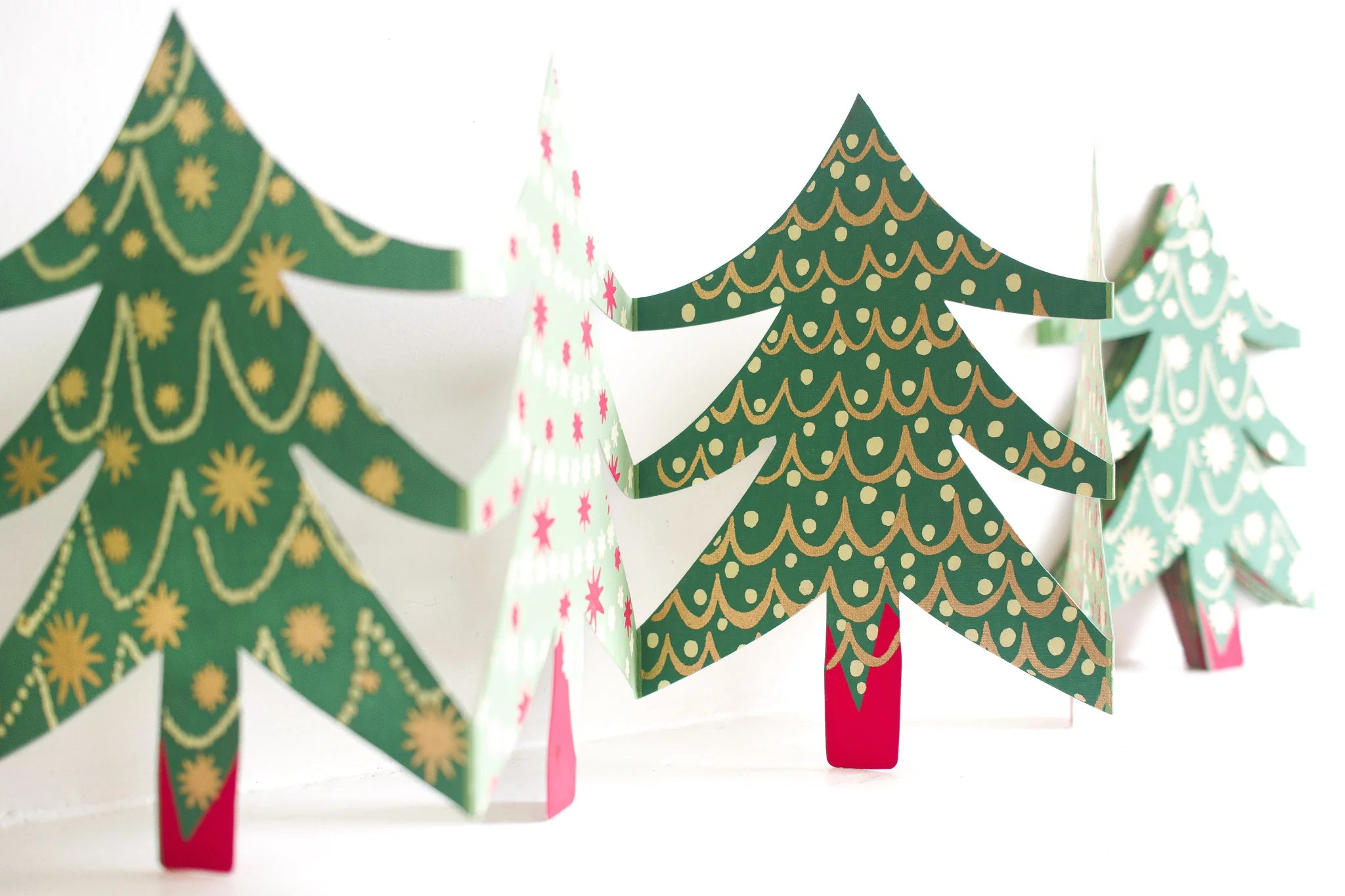 Hand-Printed Christmas Tree Concertina Garland - Winter's Moon 