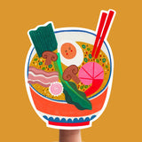 daria solak illustrations - colourful ramen sticker on yellow background - winter's moon
