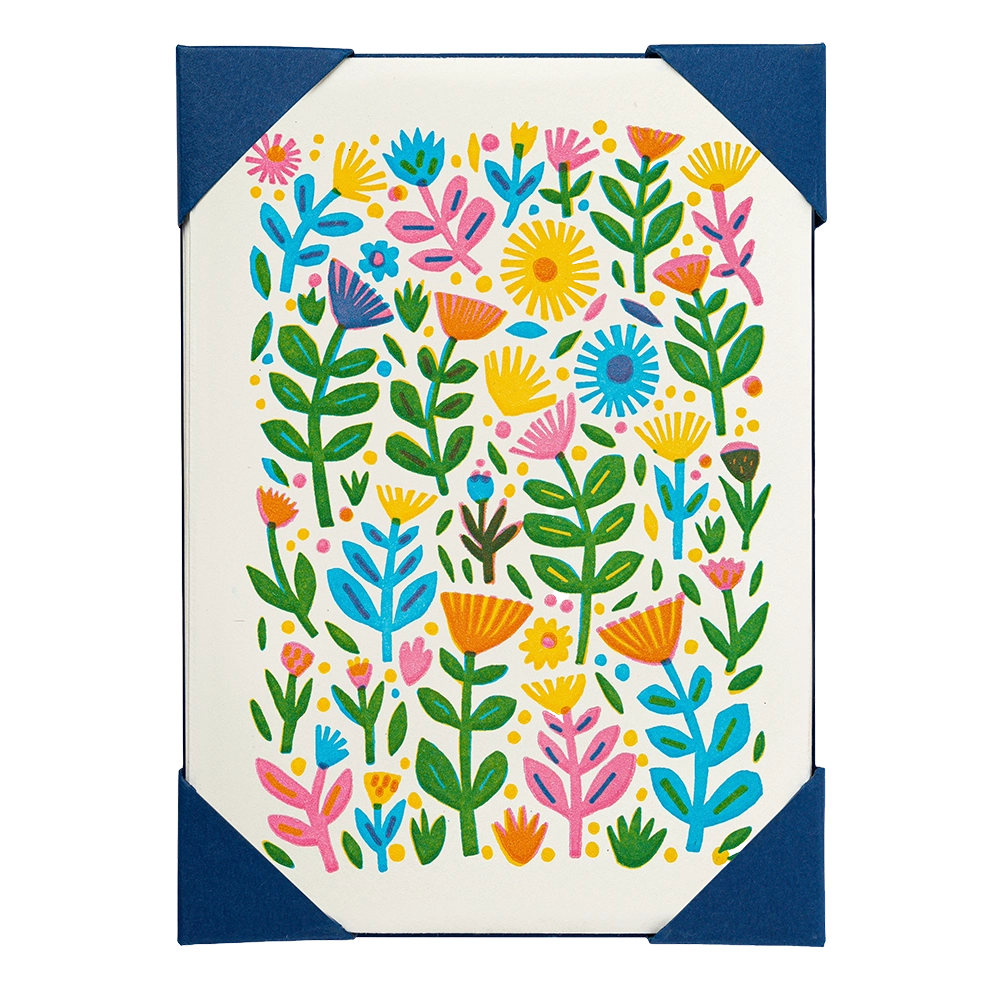 archivist - notelets with neon flower pattern printed on front - winter's moon