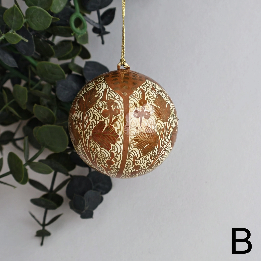 Gold papier mâché bauble, pattern B