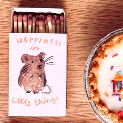 laura skilbeck - mini matches with an illustrated mouse on wooden background - winter's moon
