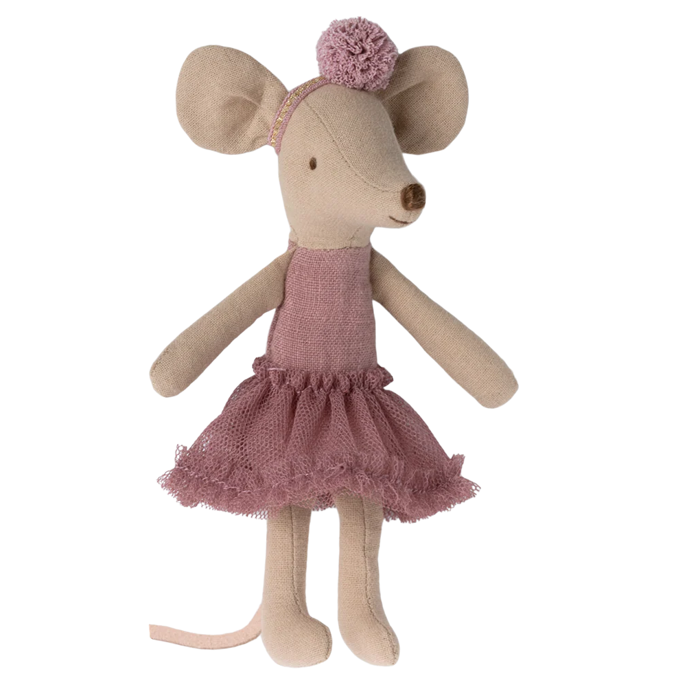 maileg - little sister ballerina mouse in heather purple outfit - winter's moon