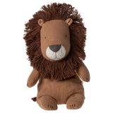 Brown plush lion toy on a white background