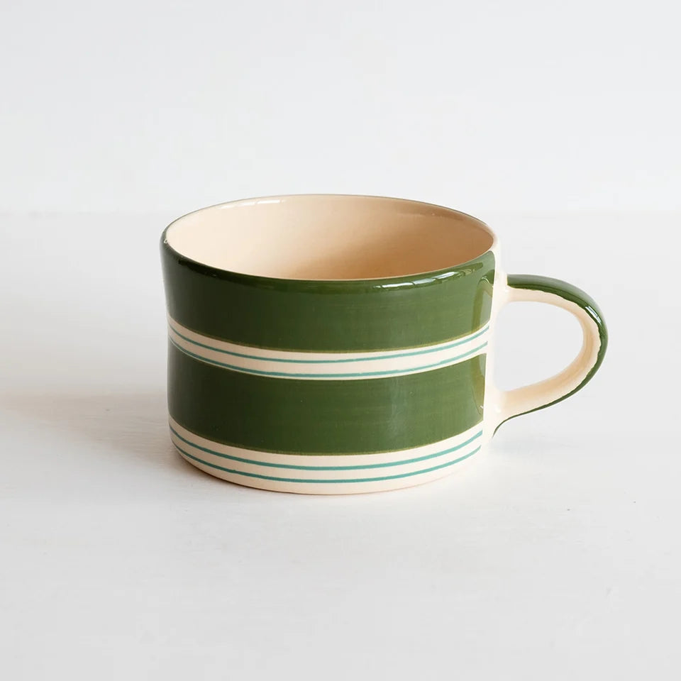 musango - striped trio mug in moss green - winter's moon