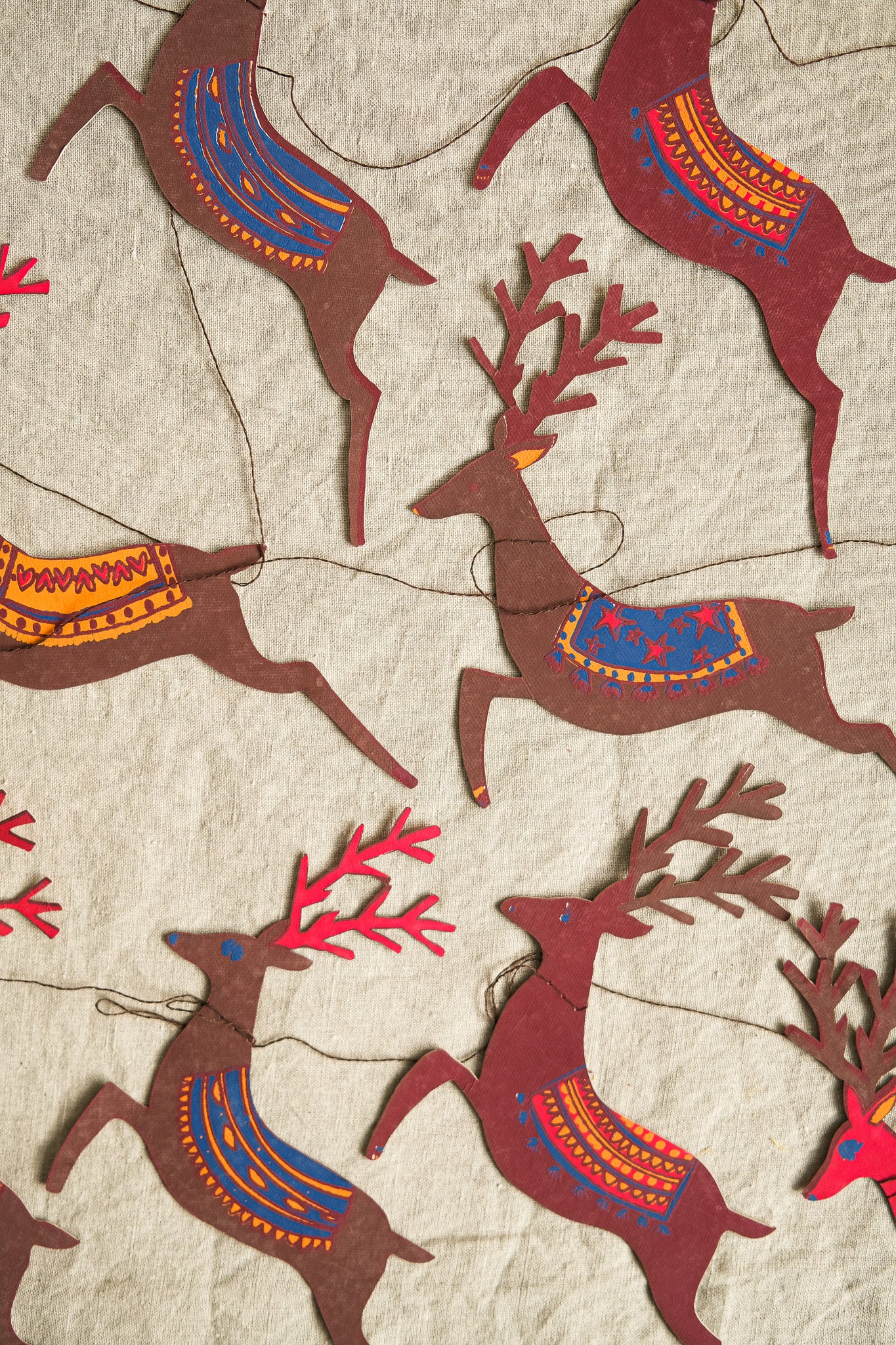 Hand-Printed Reindeer Paper Garland - Winter's Moon 