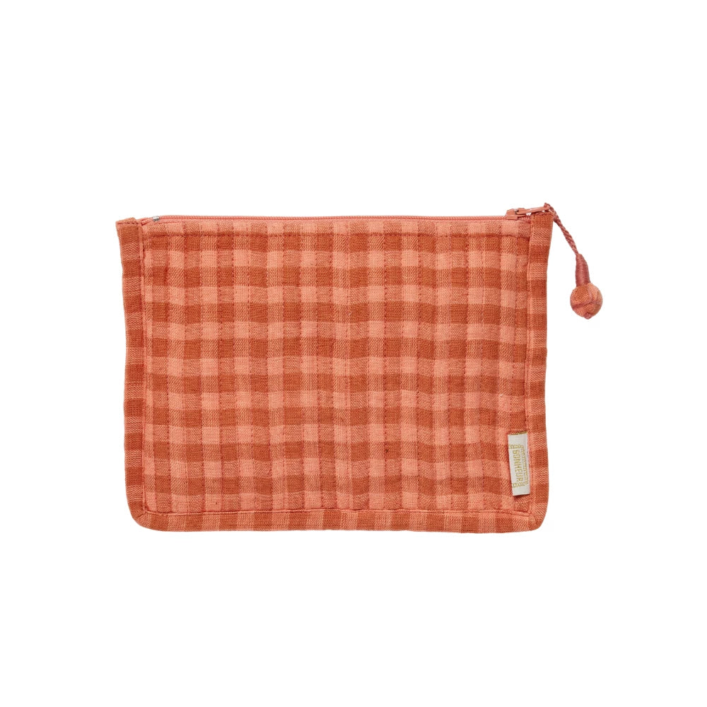 bonheur du jour - small quilted cotton pouch in rose terracotta vichy gingham - winter's moon