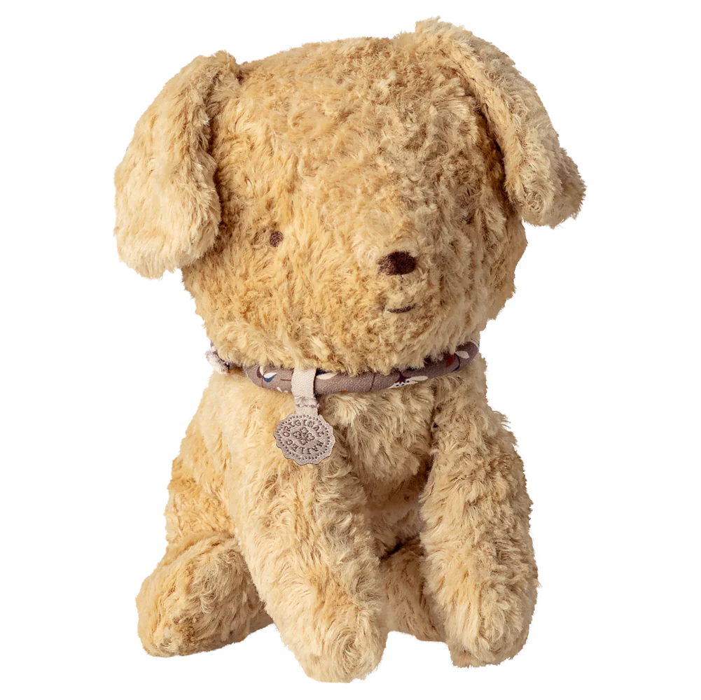 maileg - small soft sand puppy on white background - winter's moon