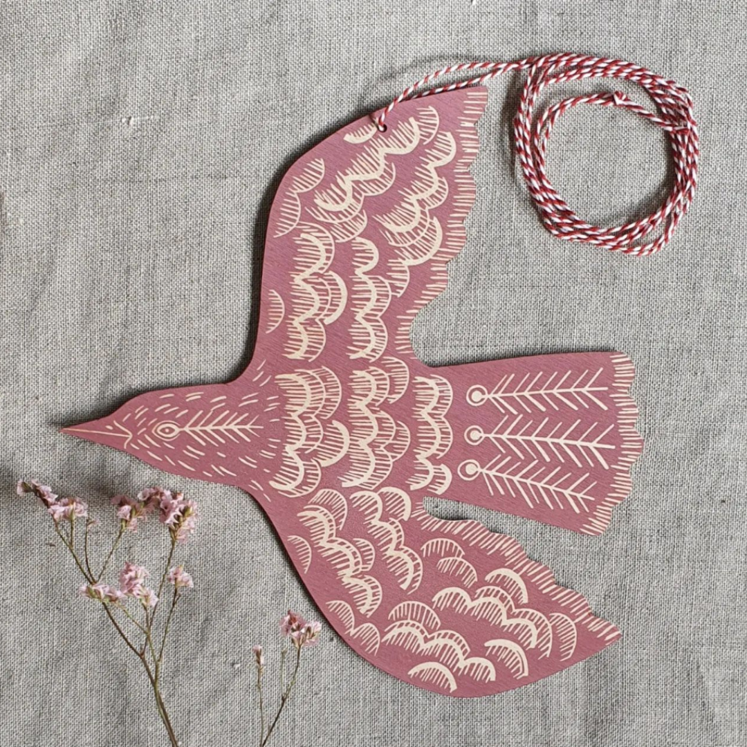 Plywood Hanging Blackbird - 4 colours - Winter's Moon 